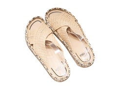 Beige & Black Fendi Woven Straw Slide Sandals