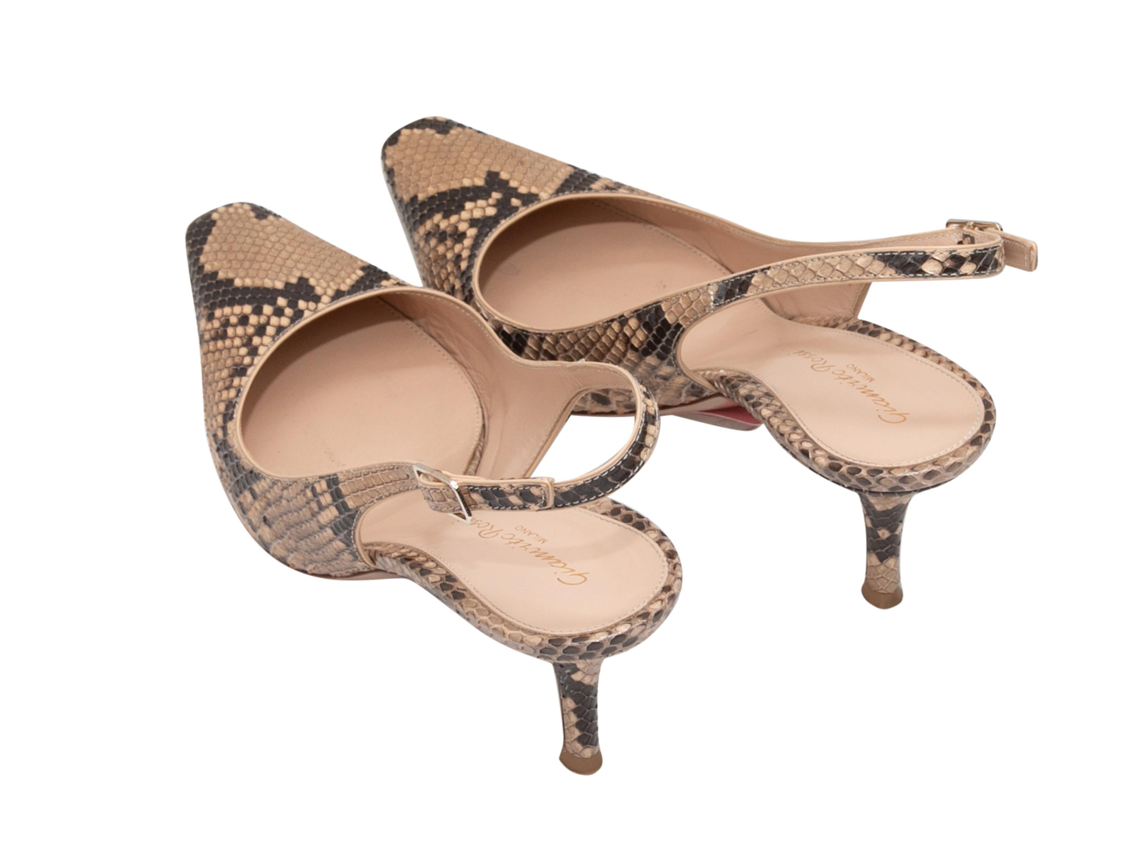 Beige & Black Gianvito Rossi Python Slingbacks Size 38 In Good Condition In New York, NY