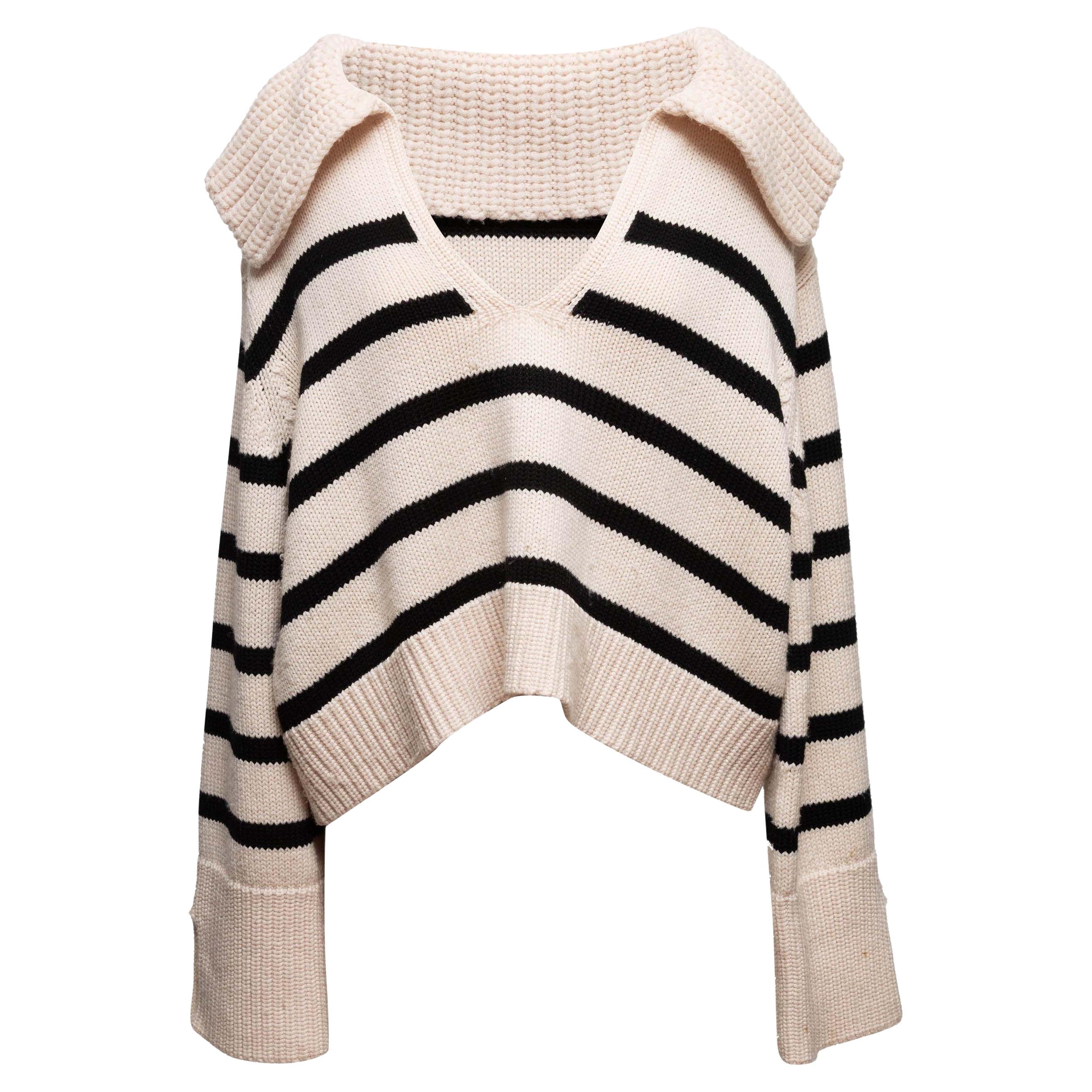 Beige & Schwarz Khaite Gestreifter Kaschmir Rugby Pullover Größe US XS