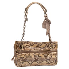 Beige & Black Lanvin Snakeskin Shoulder Bag