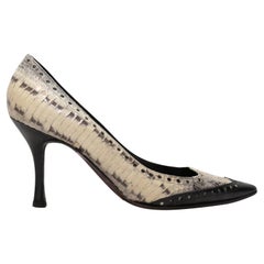 Beige & Black Manolo Blahnik Python & Leather Pointed-Toe Pumps Size 37.5