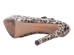 Beige & Black Prada Patent Leopard Mary Jane Pumps Size 39