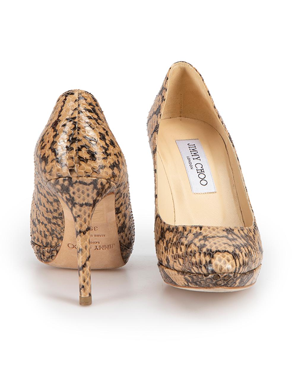 Beige & Black Snakeskin Leather Pumps Size IT 35.5 In Good Condition For Sale In London, GB