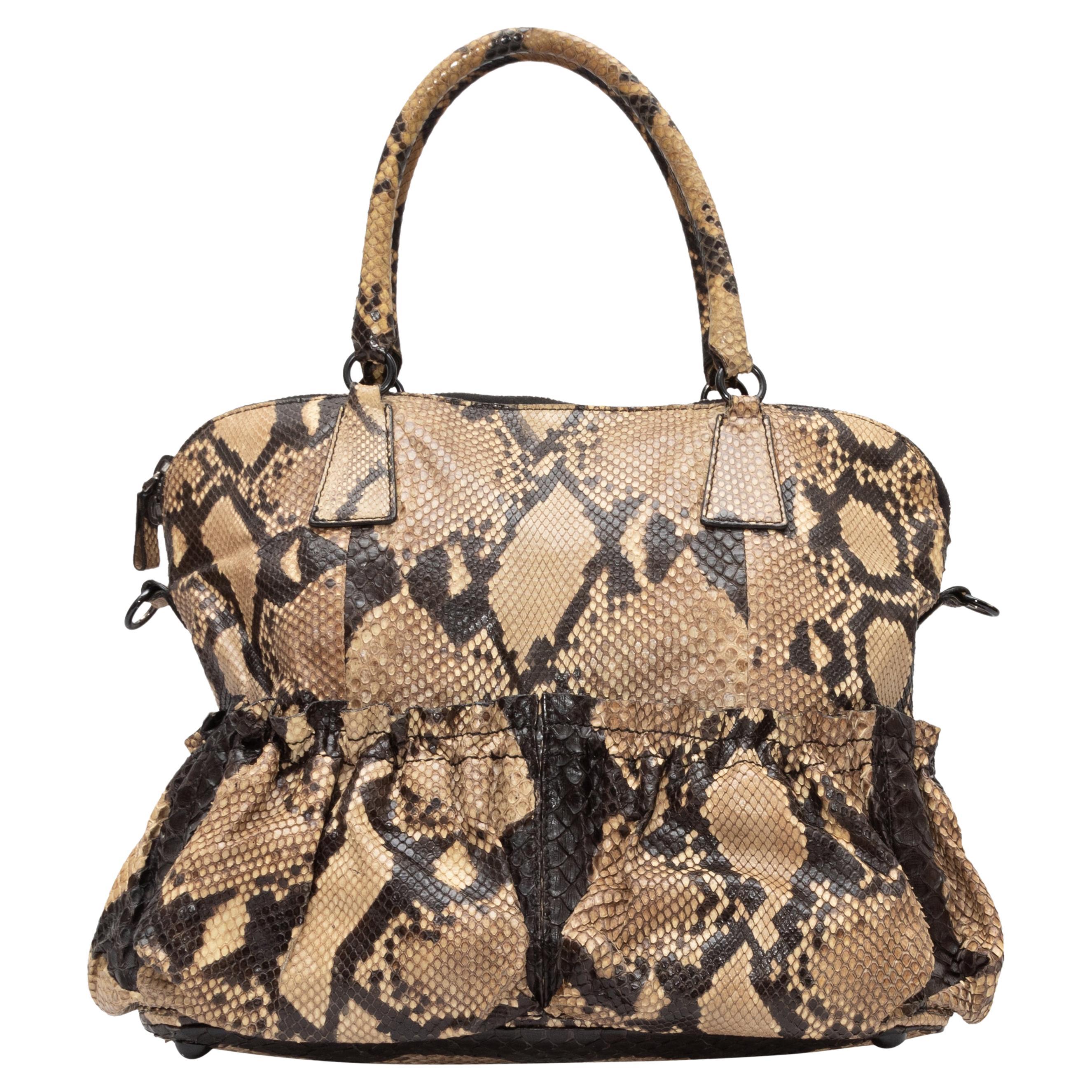 Beige & Black Valentino Python Shoulder Bag For Sale