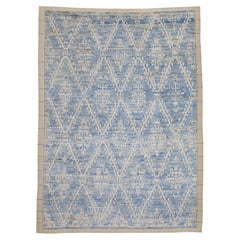 Beige & Blue 21st Century Modern Moroccan Style Wool Rug 9'1" X 12'1"