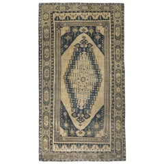 Beige, Blue and Ivory Handmade Wool Turkish Old Anatolian Konya Rug