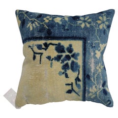 Beige Blue Antique Chinese Rug Pillow