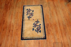 Beige Blue Wool Tibetan Double Dragon Rug