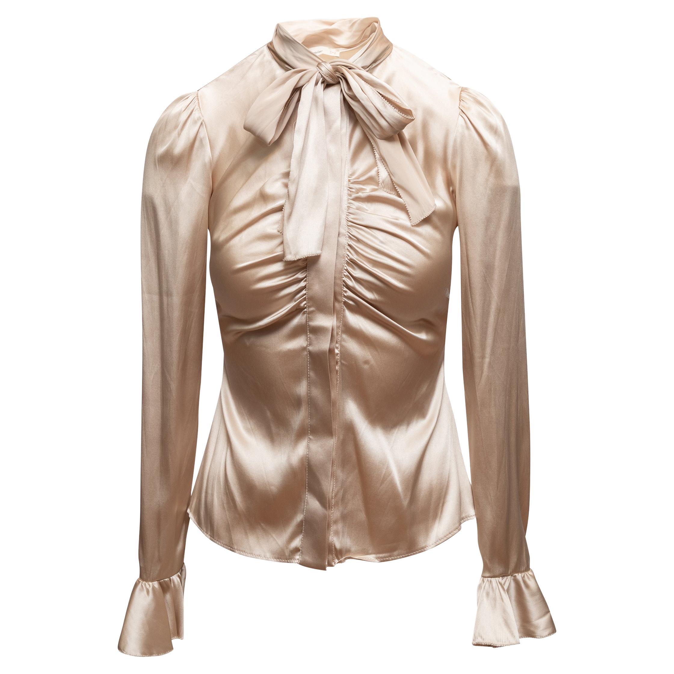 Blusa con lazo de seda beige Blumarine Talla IT 38 en venta
