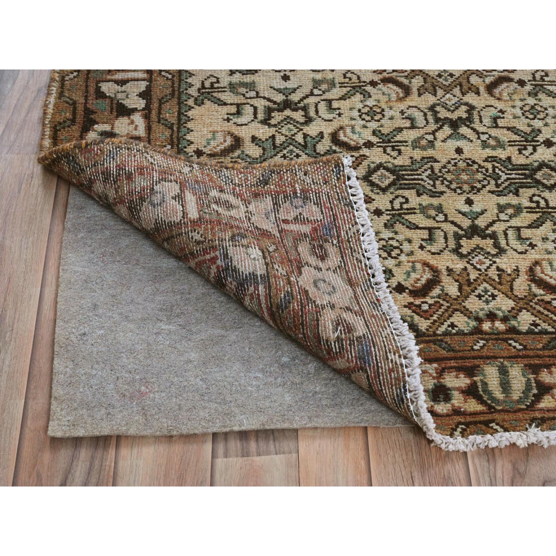 Medieval Beige Bohemian Vintage Persian Hamadan Clean Pure Wool Hand Knotted Rug For Sale