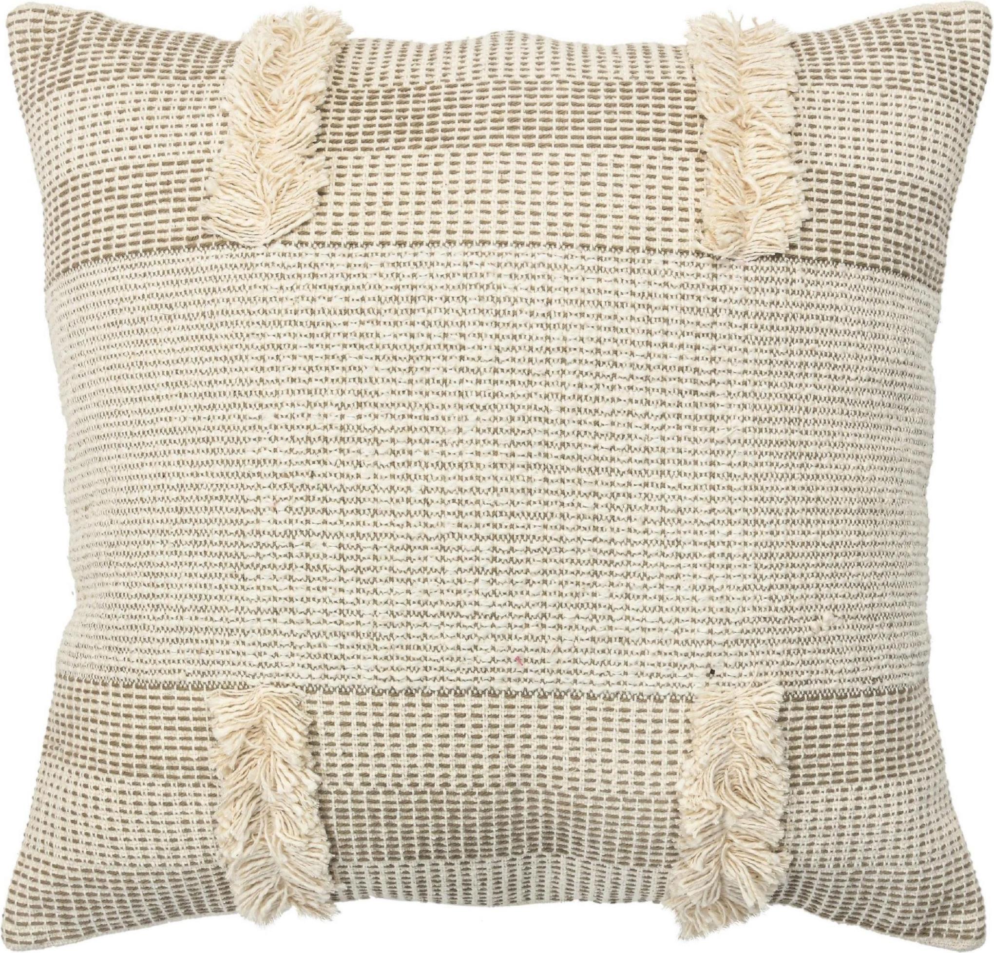Beige Boho Chic Style Contemporary Wolle und Baumwolle Kissen (Handgeknüpft) im Angebot