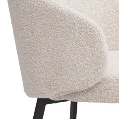Beige Bouclé and Black Metal Feet Dining Chair