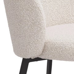 Beige Bouclé and Black Metal Feet Dining Chair