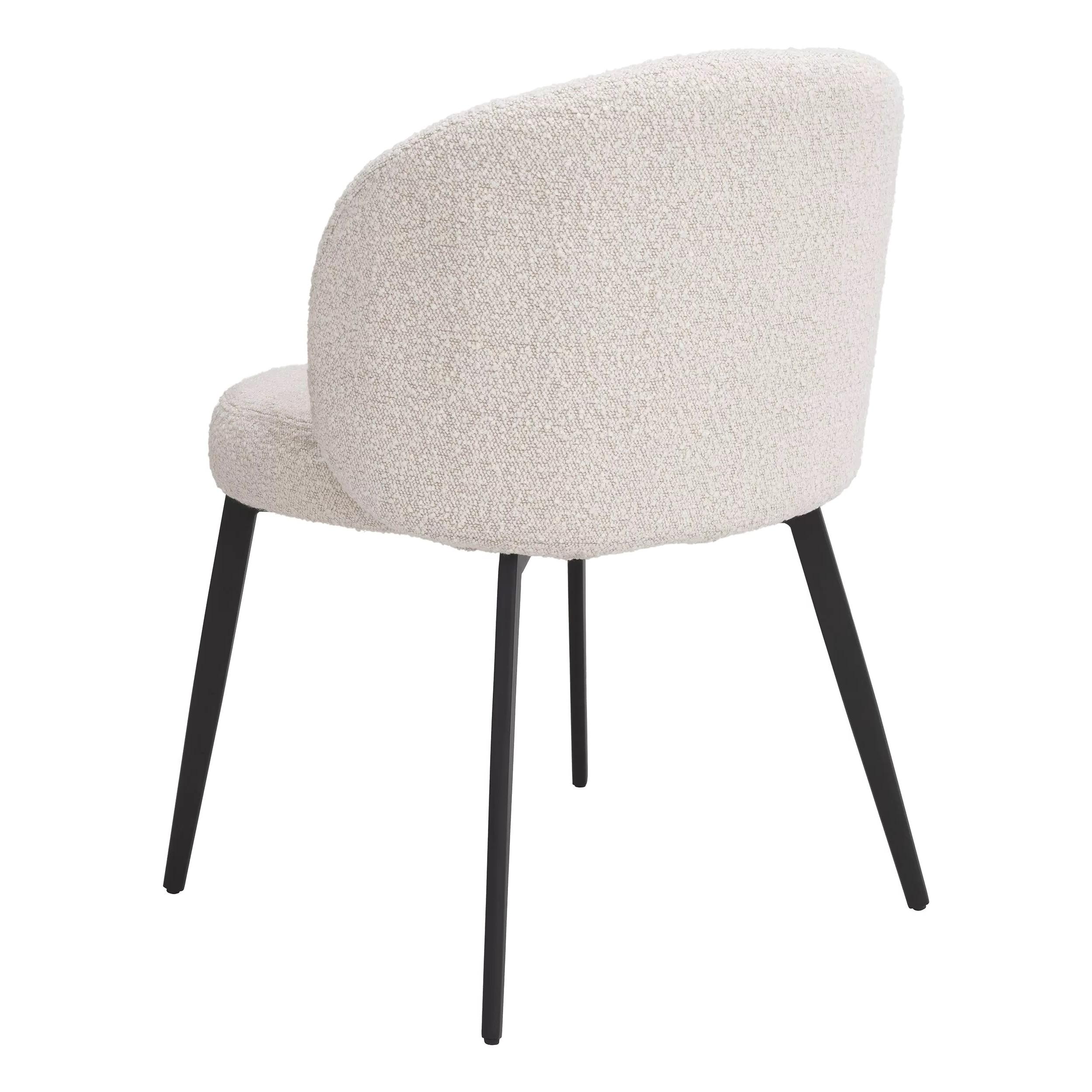 Mid-Century Modern Beige Bouclé and Black Metal Feet Dining Chair For Sale