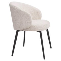 Beige Bouclé and Black Metal Feet Dining Chair