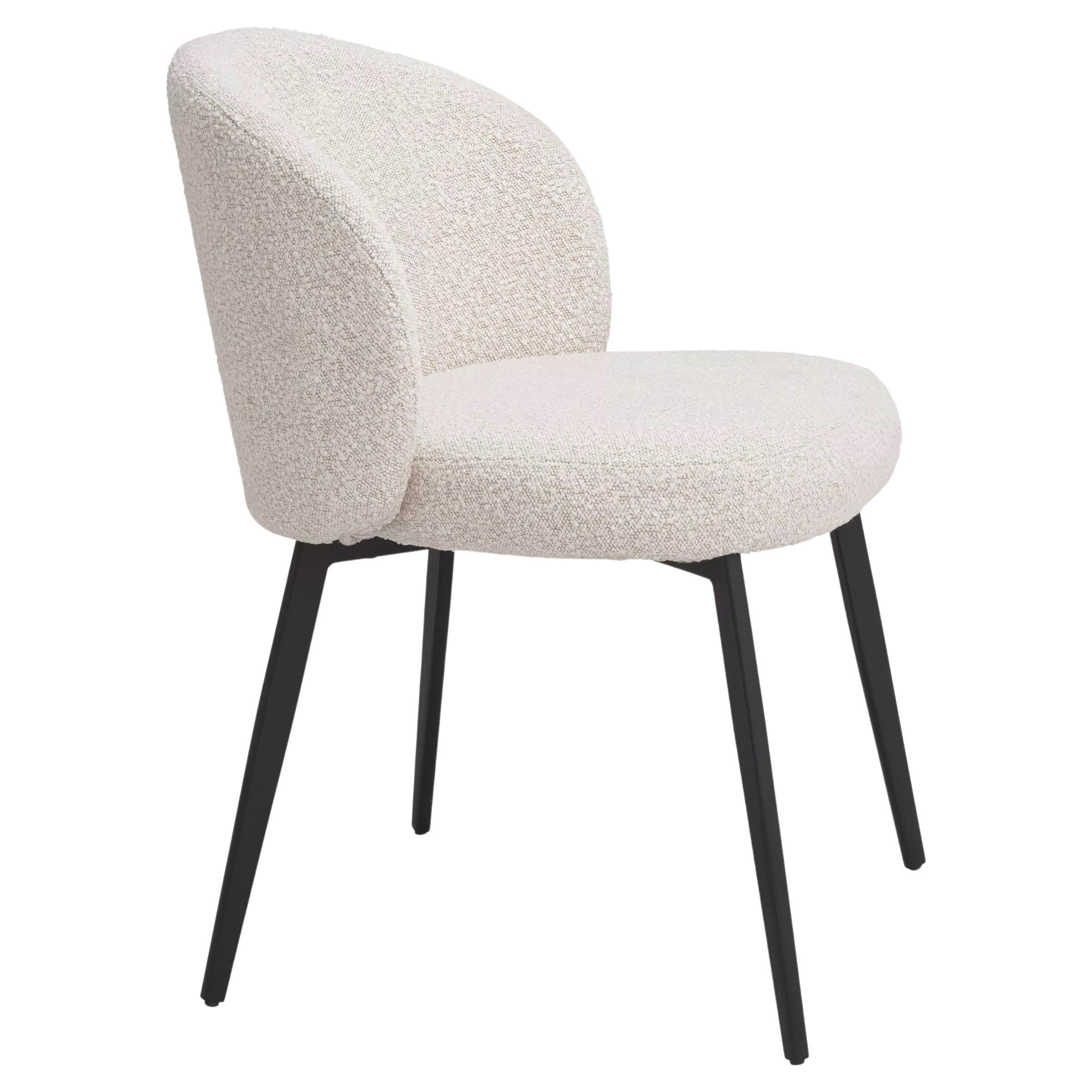 Beige Bouclé and Black Metal Feet Dining Chair For Sale