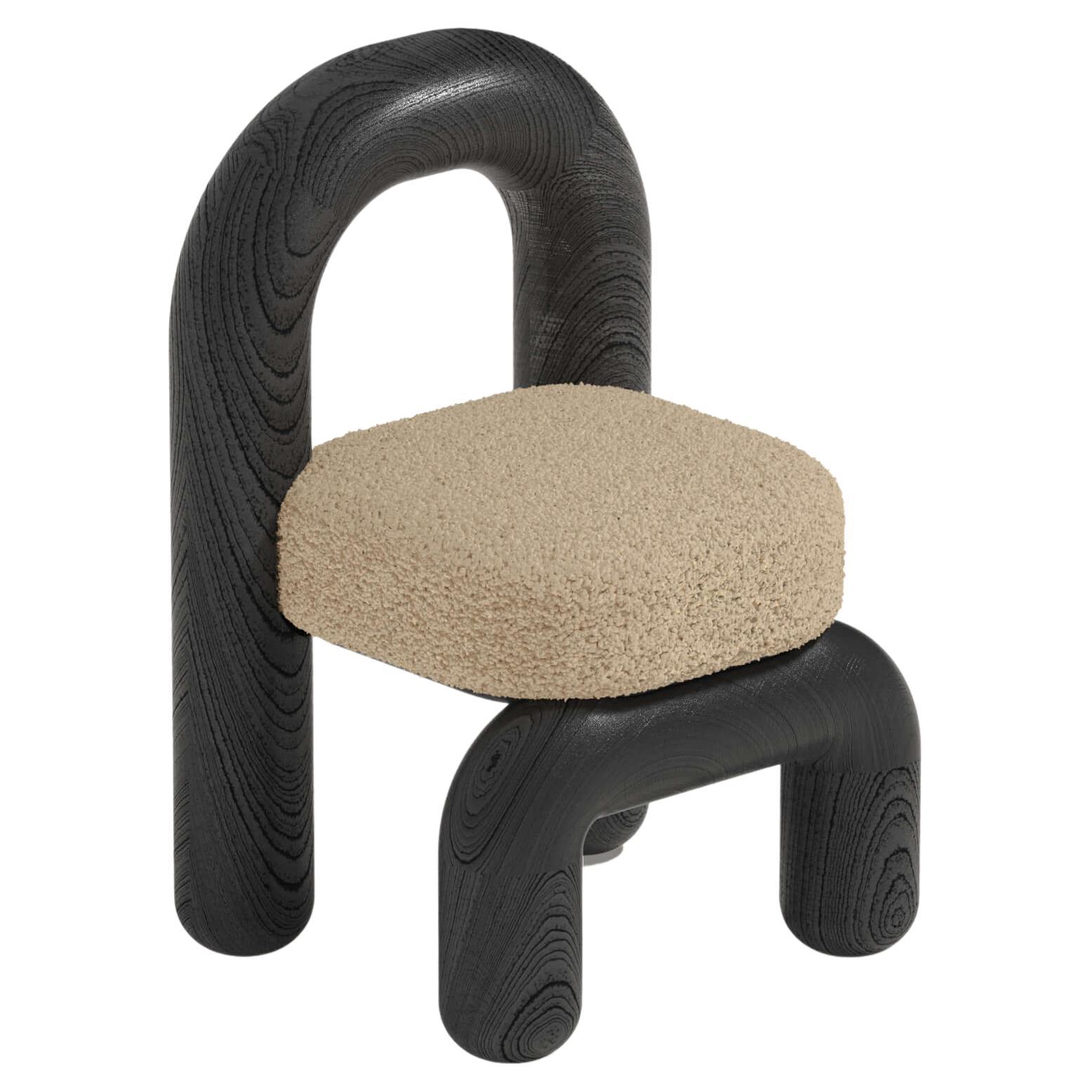 Beige Boucle Black Oak Lithic Dining Chair by Maha Alavi Studio