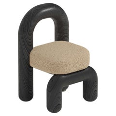 Beige Boucle Black Oak Lithic Dining Chair by Maha Alavi Studio