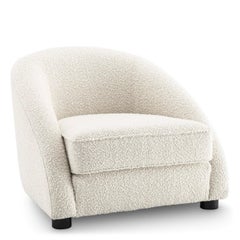 Beige Bouclé Fabric and Black Wooden Feet Curved Armchair