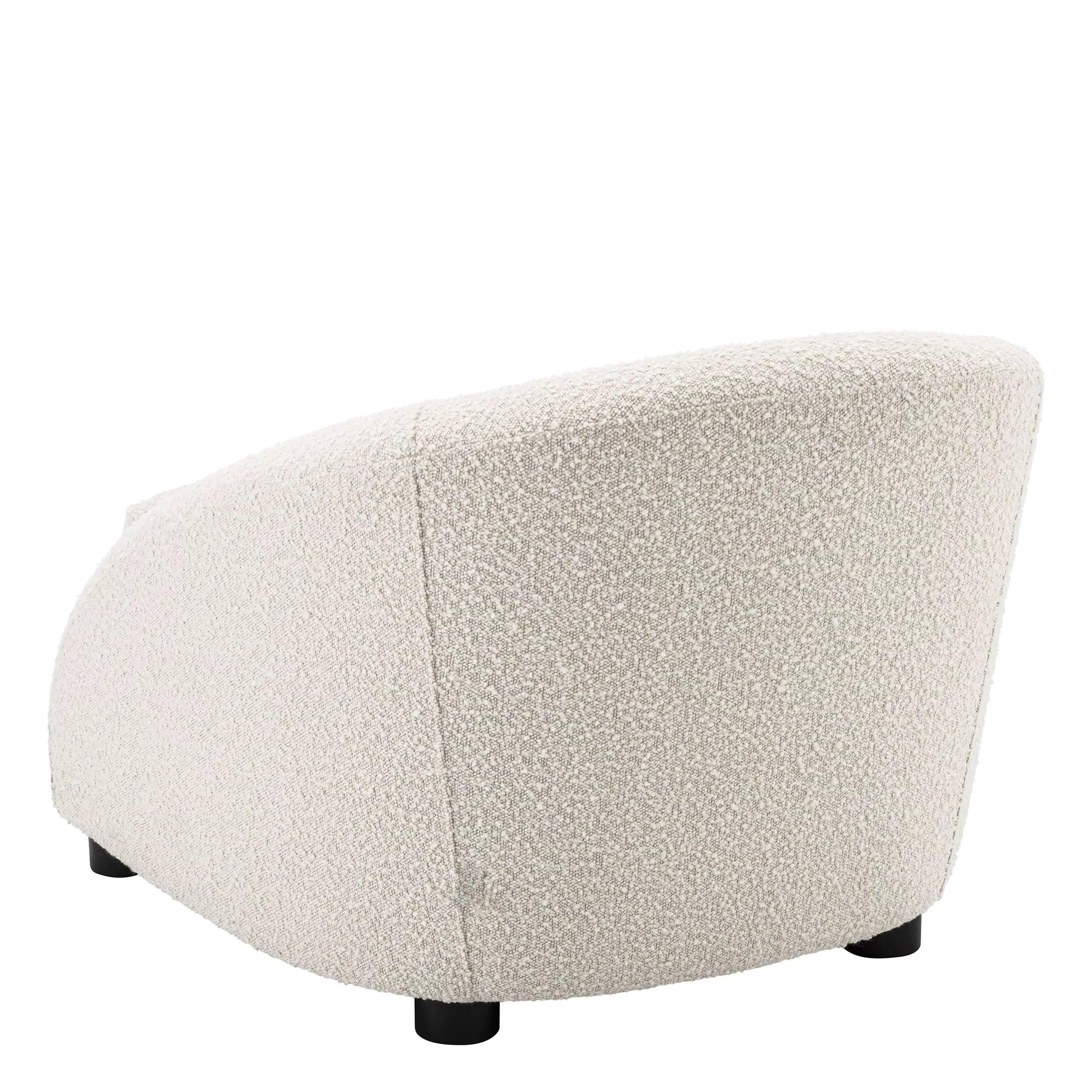 Contemporary Beige Bouclé Fabric and Black Wooden Feet Curved Armchair For Sale