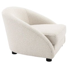 Beige Bouclé Fabric and Black Wooden Feet Curved Armchair