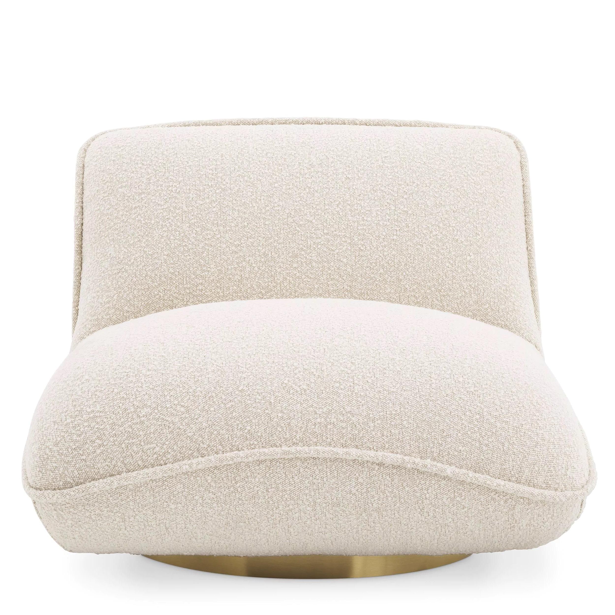 Contemporary Beige Bouclé Fabric and Brass Finishes Swivel Armchair For Sale