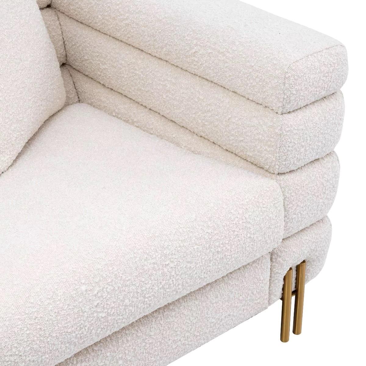 Contemporary Beige Bouclé Fabric with Brass Metal Finishes Armchair For Sale