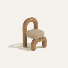 Beige Boucle Natural Oak Lithic Dining Chair by Maha Alavi Studio