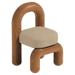 Beige Boucle Red Oak Lithic Dining Chair by Maha Alavi Studio