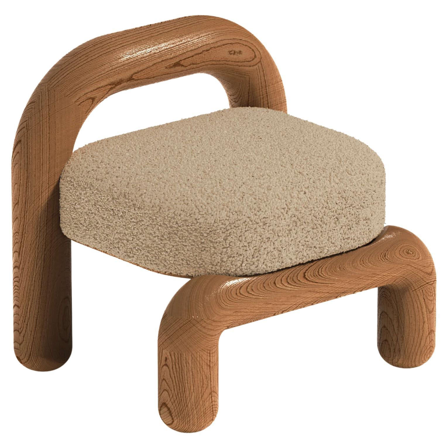Beige Boucle Red Oak Lithic Lounge Chair by Maha Alavi Studio