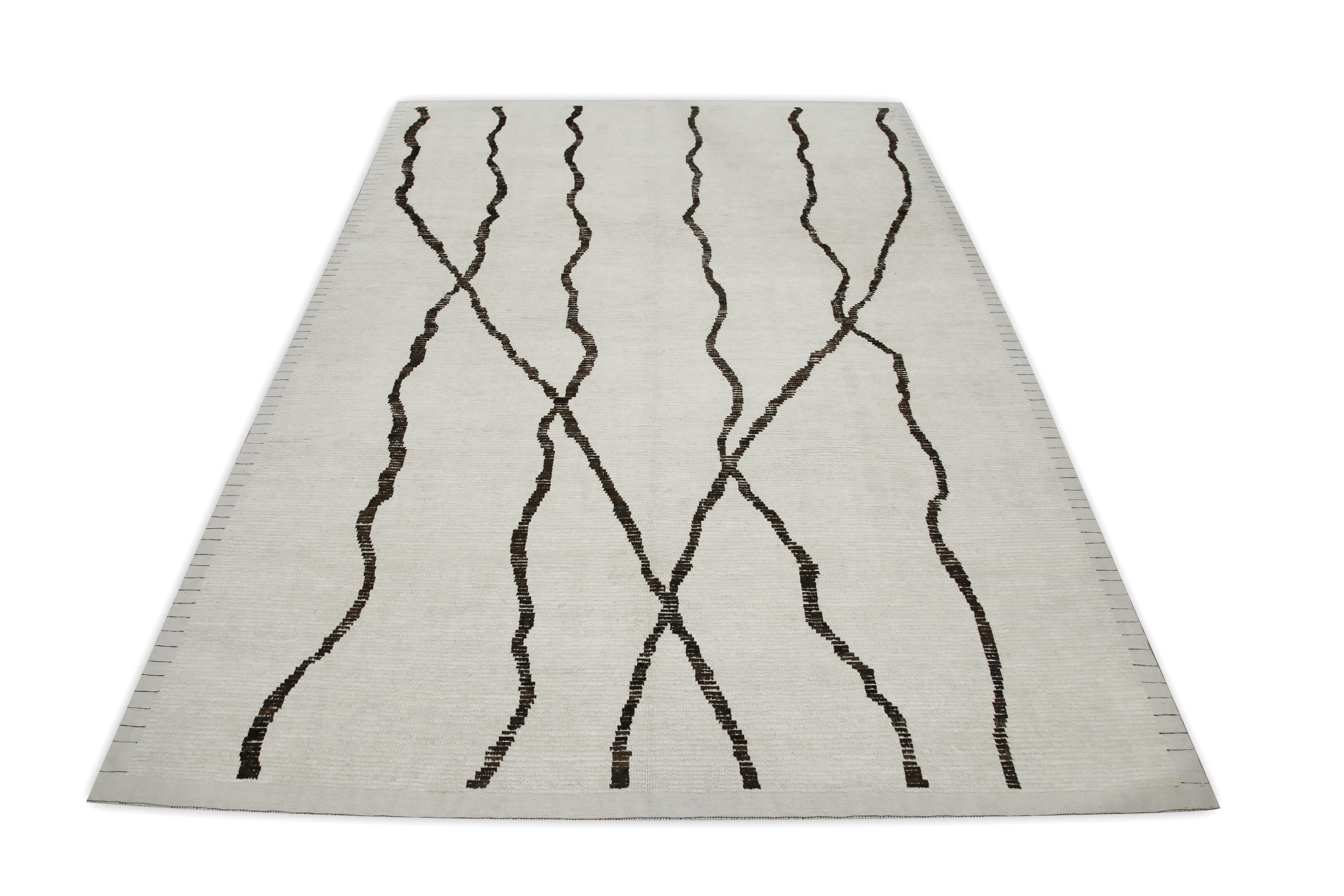 Contemporary Beige & Brown 21st Century Modern Moroccan Style Wool Rug 9'2
