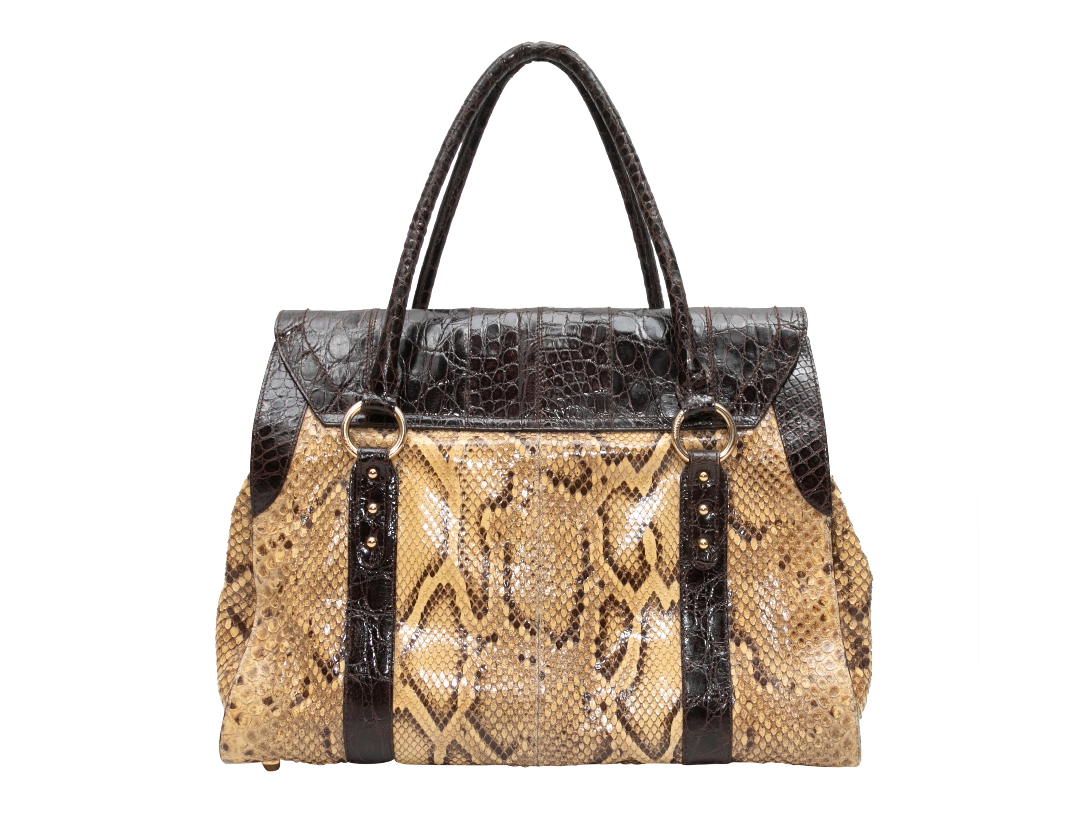 Marrone Borsa a manico superiore in pitone beige e marrone di Dolce & Gabbana in vendita