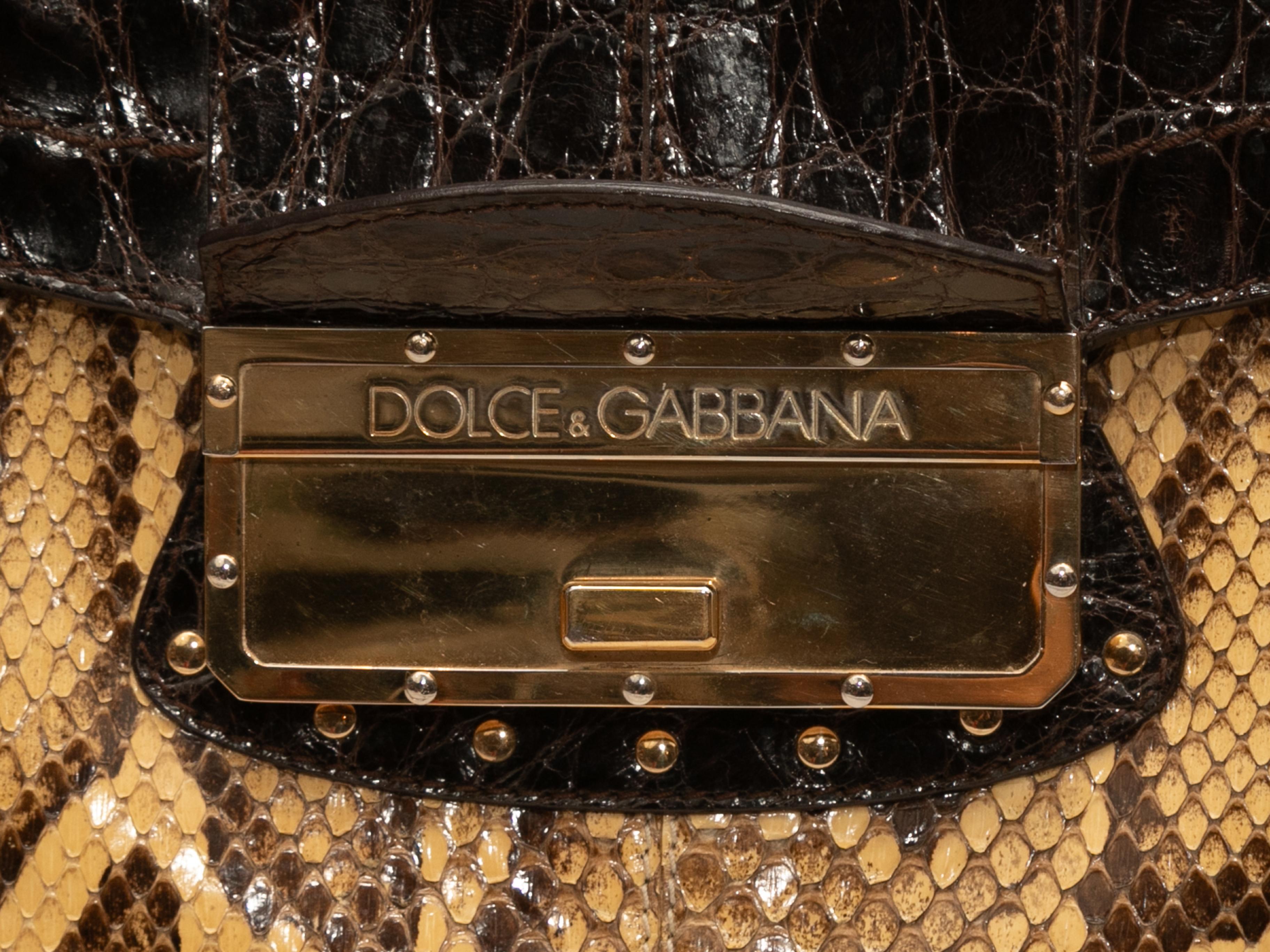 Borsa a manico superiore in pitone beige e marrone di Dolce & Gabbana in vendita 2