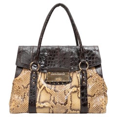 Beige & Brown Dolce & Gabbana Python Top Handle Bag