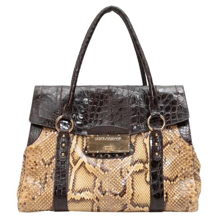 Borsa a manico superiore in pitone beige e marrone di Dolce and