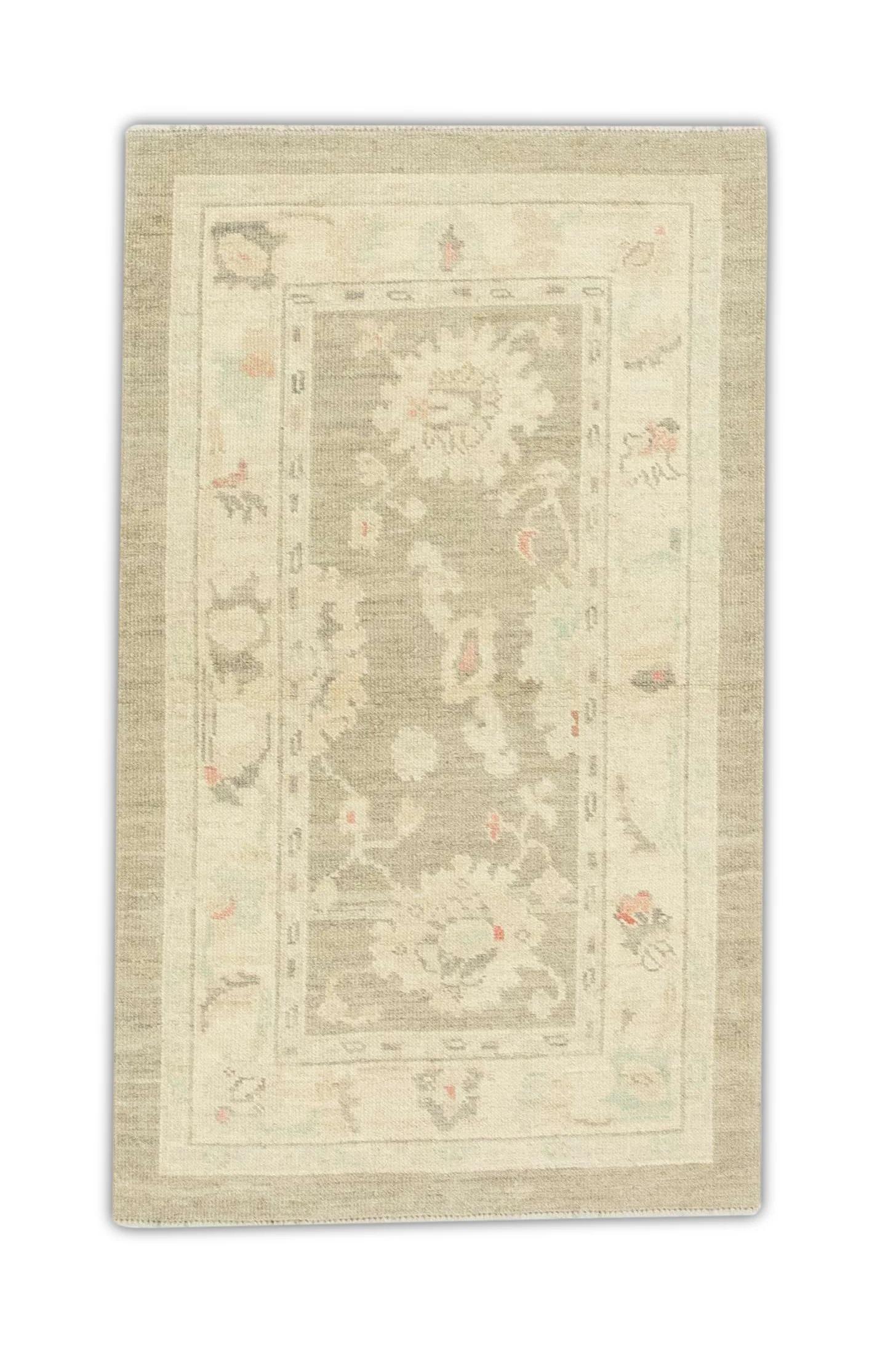 Contemporary Beige & Brown Handwoven Wool Turkish Oushak Rug 3' x 5' For Sale