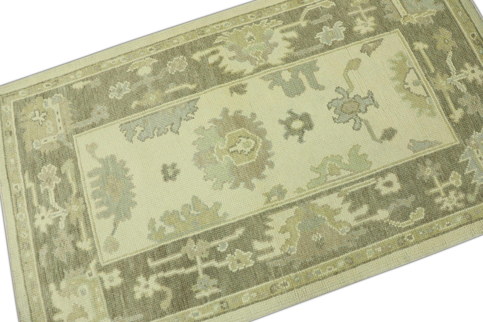 Turco Tappeto Oushak turco in lana intrecciata a mano beige e marrone 3' x 5'2