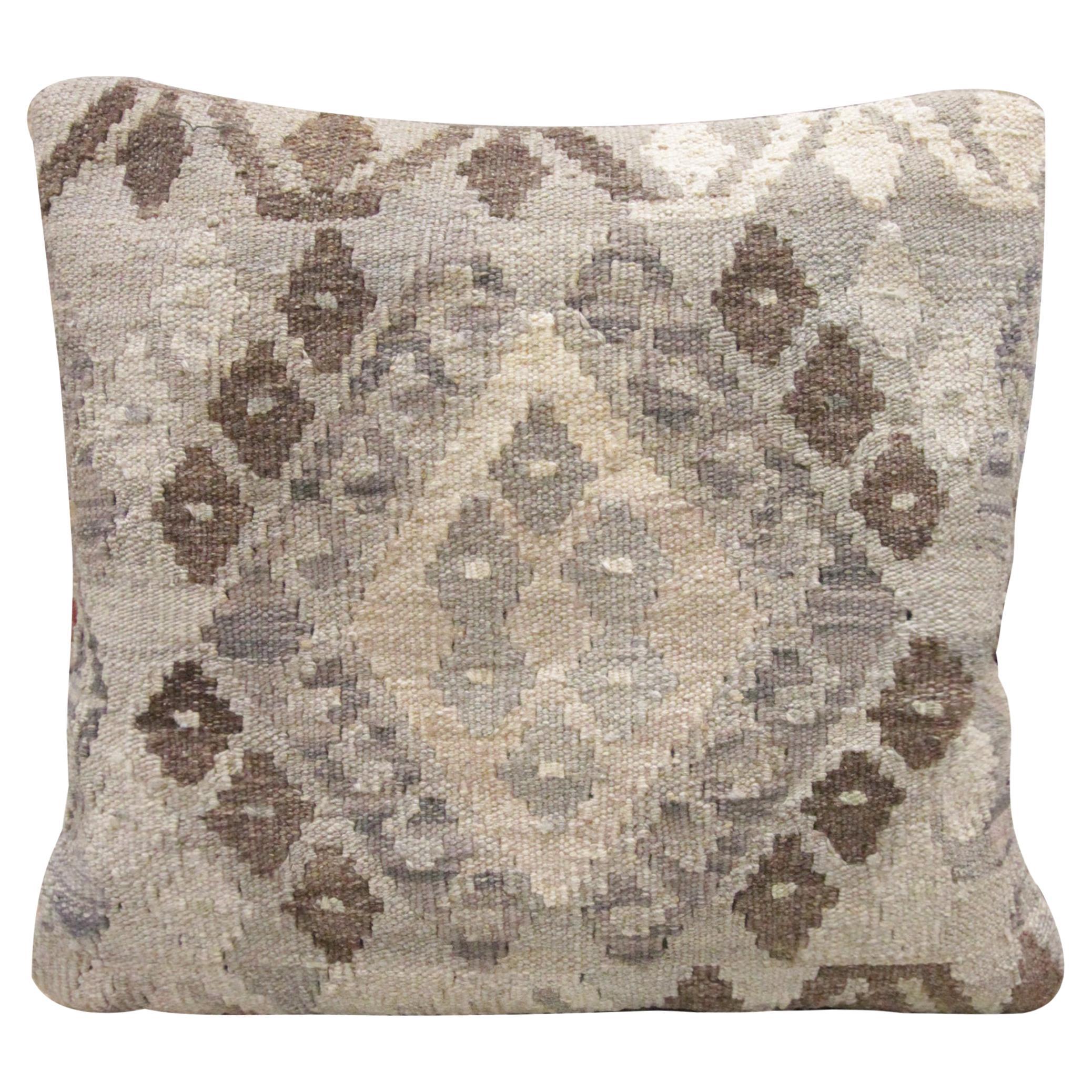 Beige Brown Kilim Cushion Cover Modern Handmade Wool Scatter Pillow