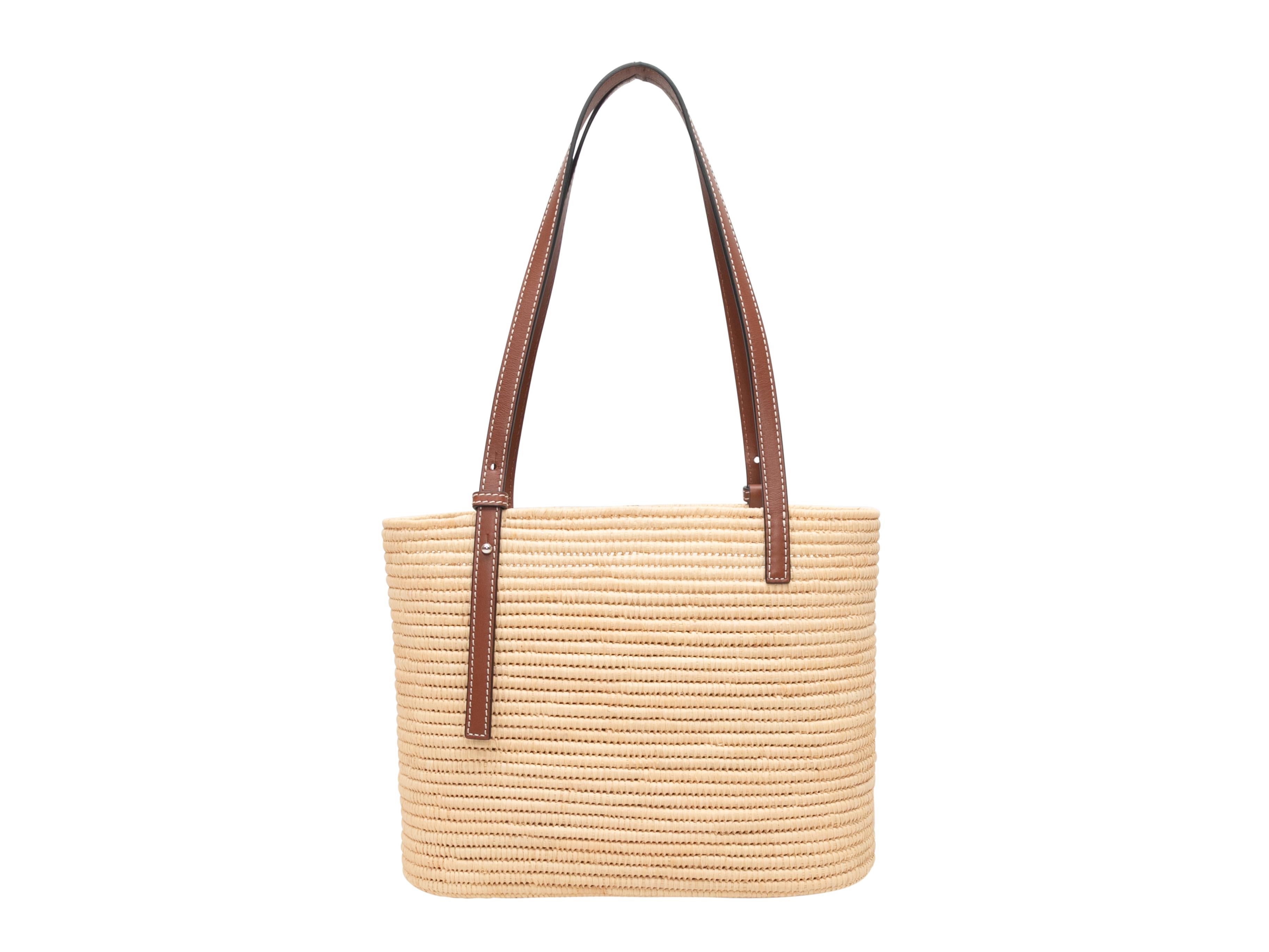 Beige & Brown Loewe Small Square Straw Anagram Basket Tote In Good Condition In New York, NY