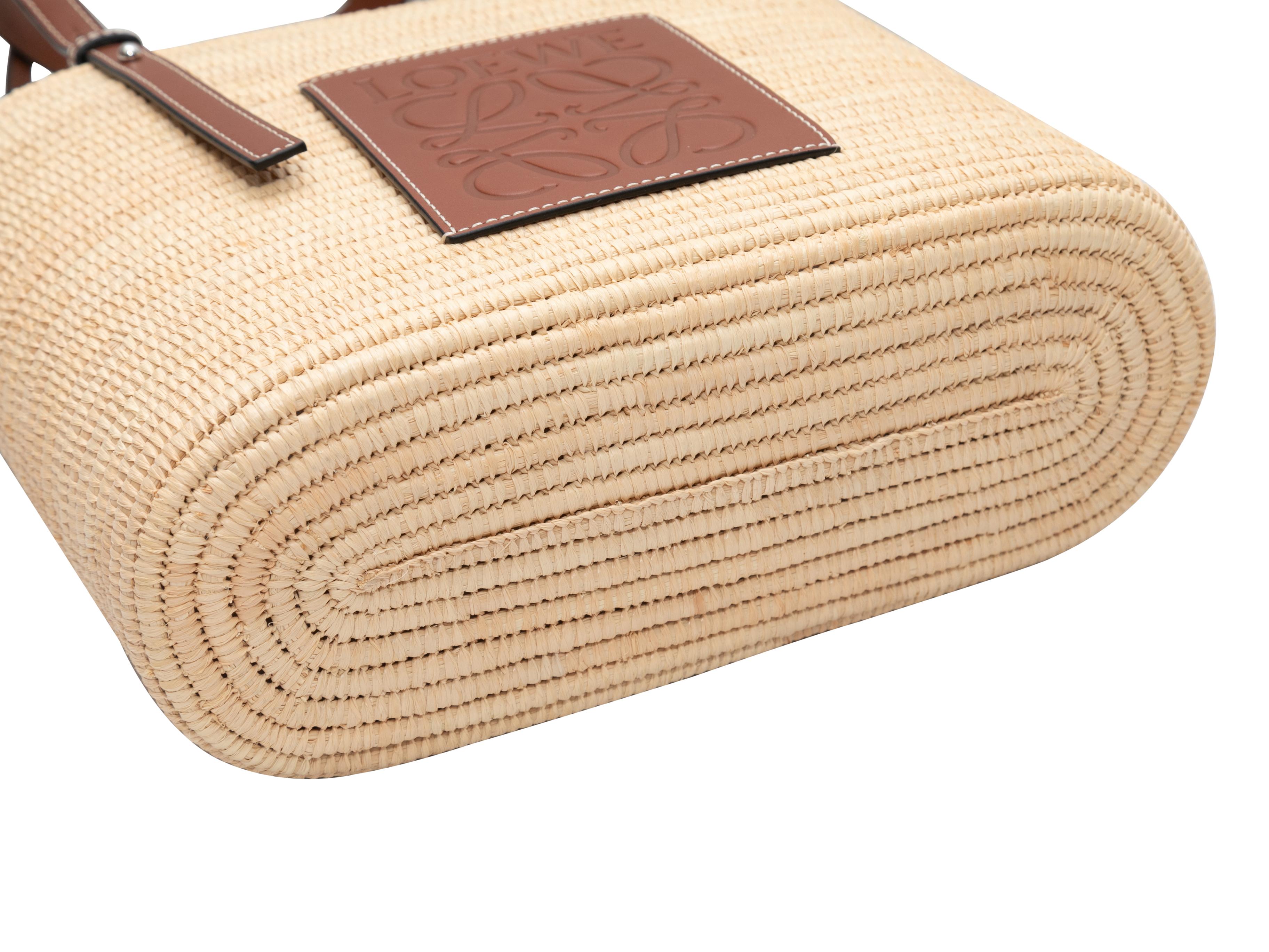 Beige & Brown Loewe Small Square Straw Anagram Basket Tote 1