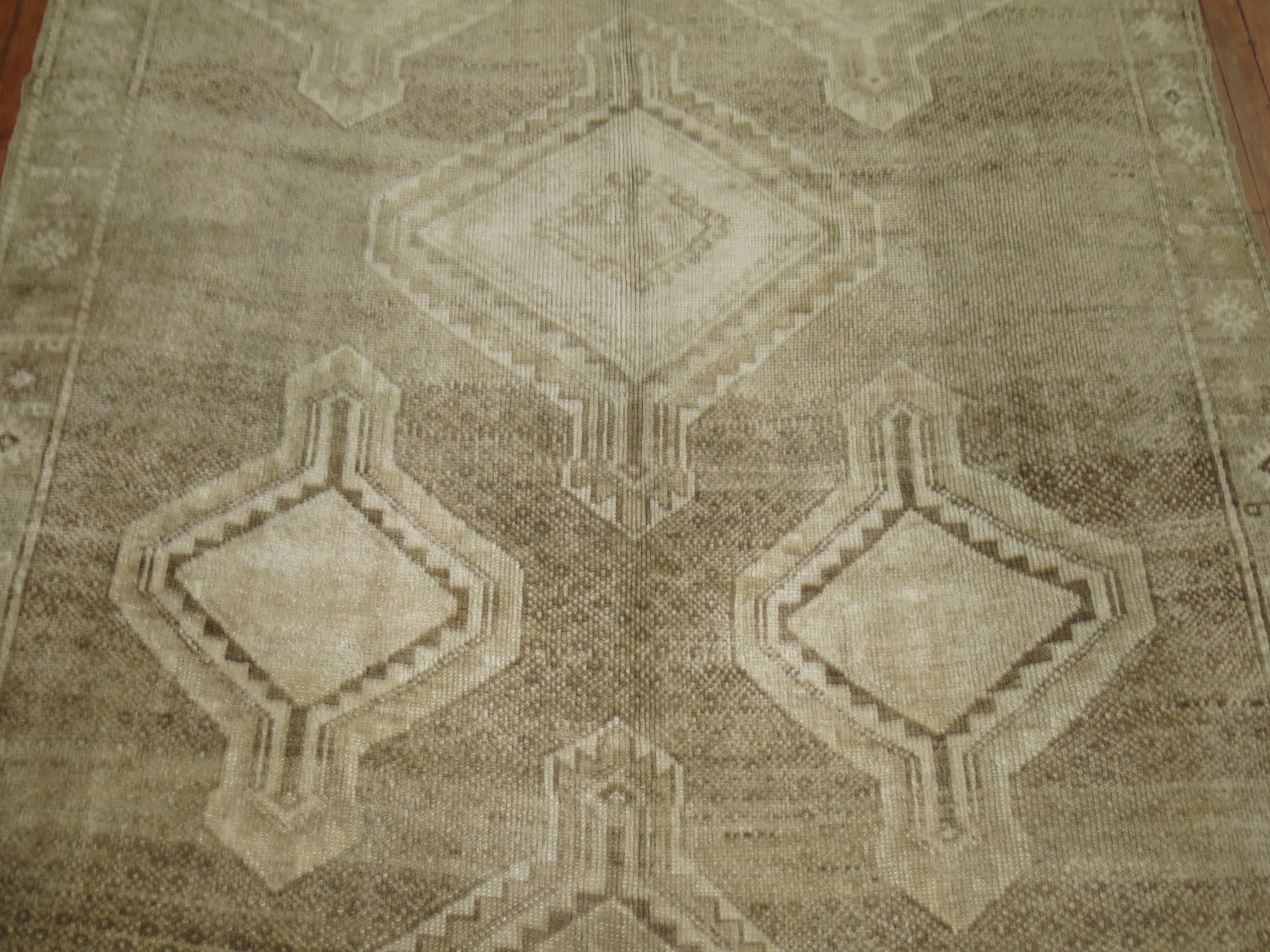 Hand-Knotted Beige Brown Turkish Gallery Runner For Sale