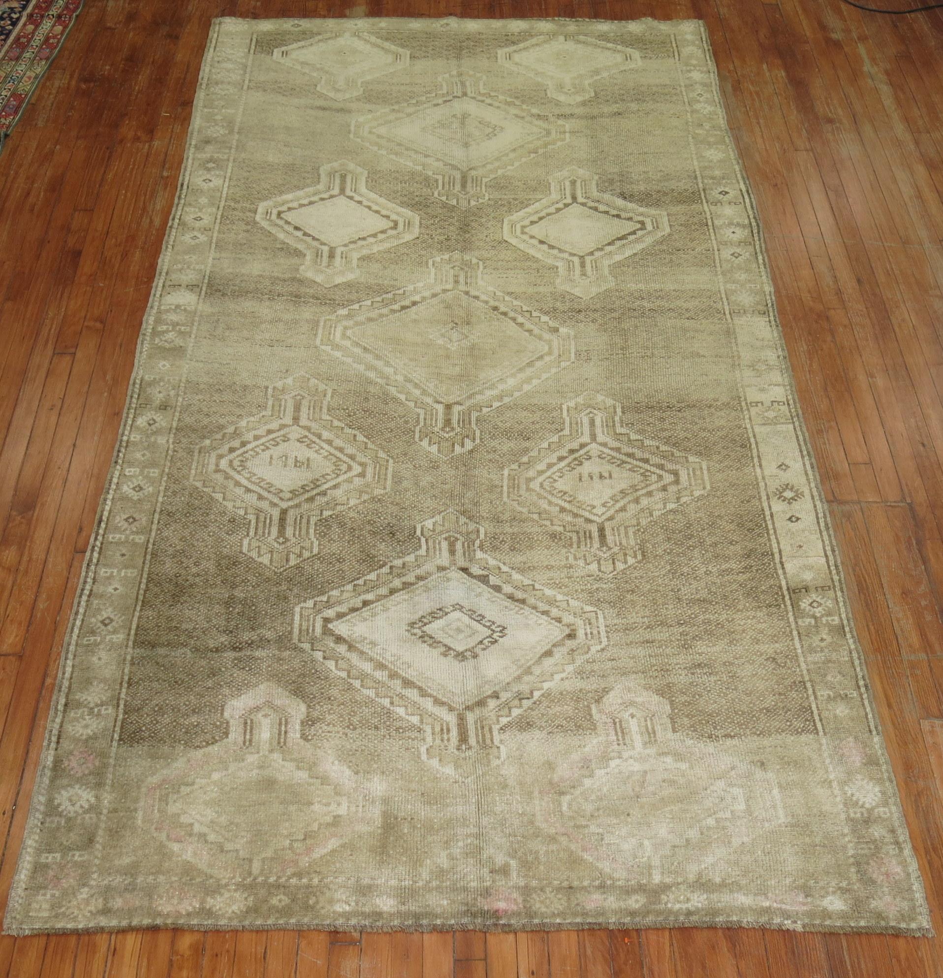 20th Century Beige Brown Turkish Gallery Runner For Sale