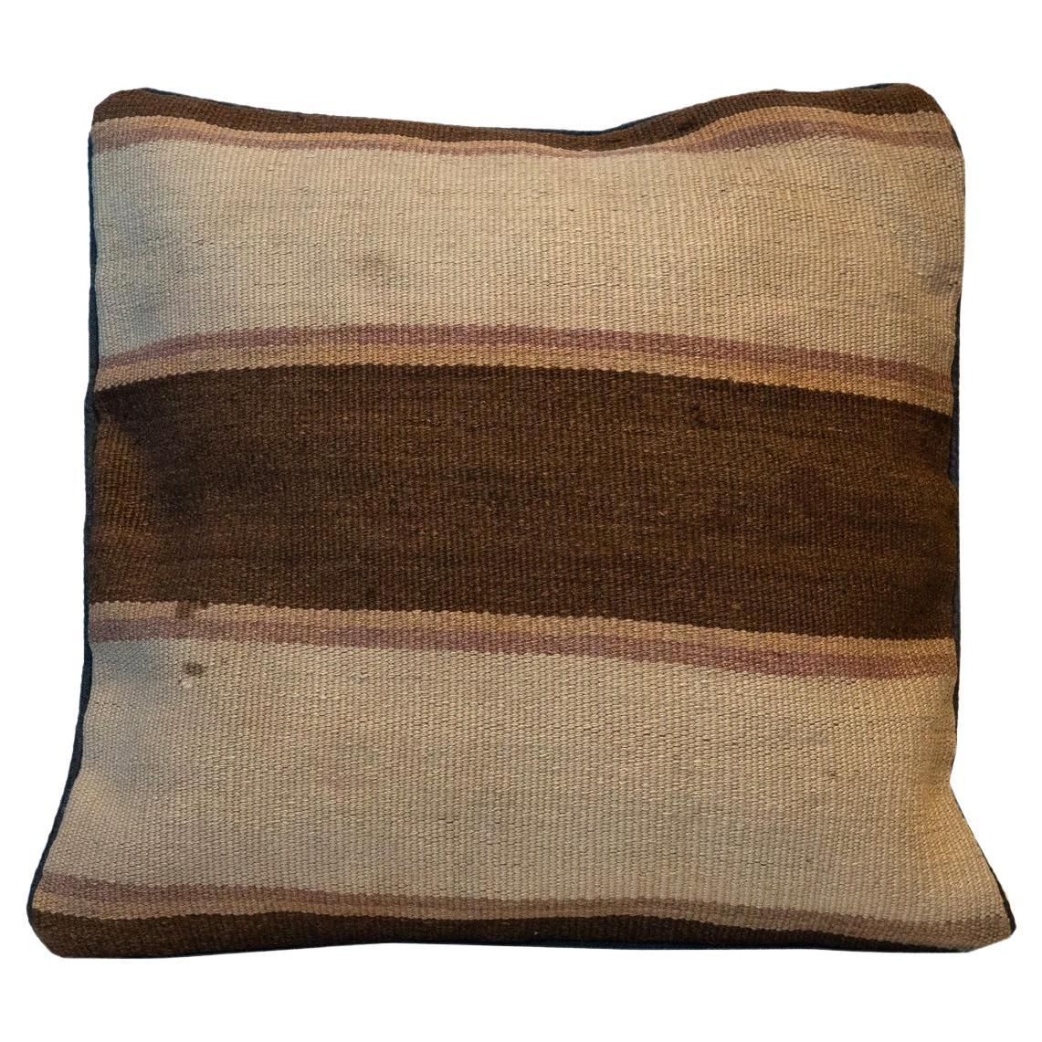 Beige Brown Wool Kilim Cushion Cover Handwoven Oriental Scatter Cushion