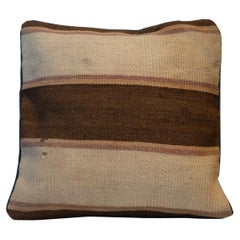 Beige Brown Wool Kilim Cushion Cover Handwoven Oriental Scatter Cushion