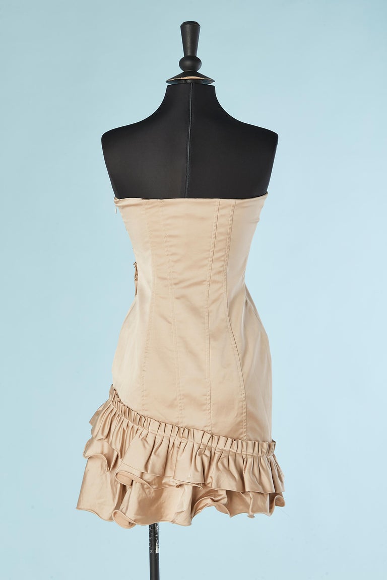 Robe de cocktail bustier beige à volants Flavio Castellani En