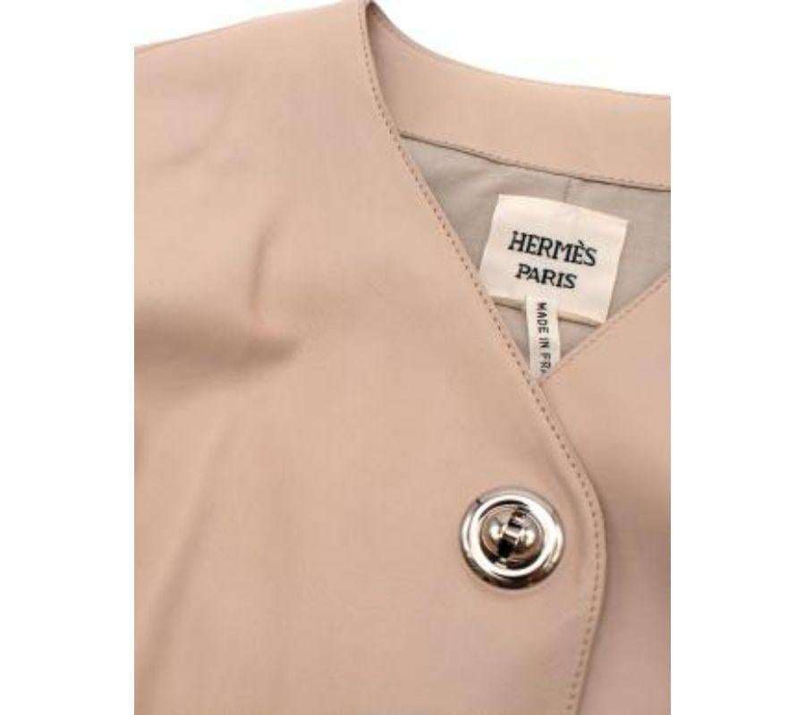 Beige Calf Skin Leather Cropped Jacket For Sale 3