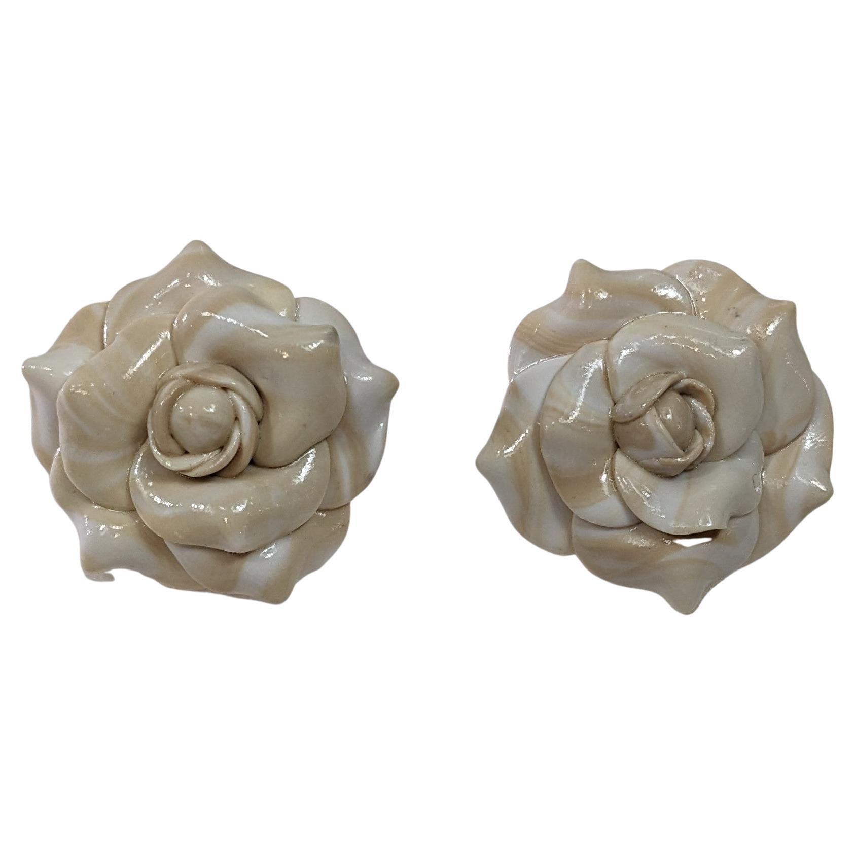  Beige Camelia Polymer  Earrings with golplated silver closure