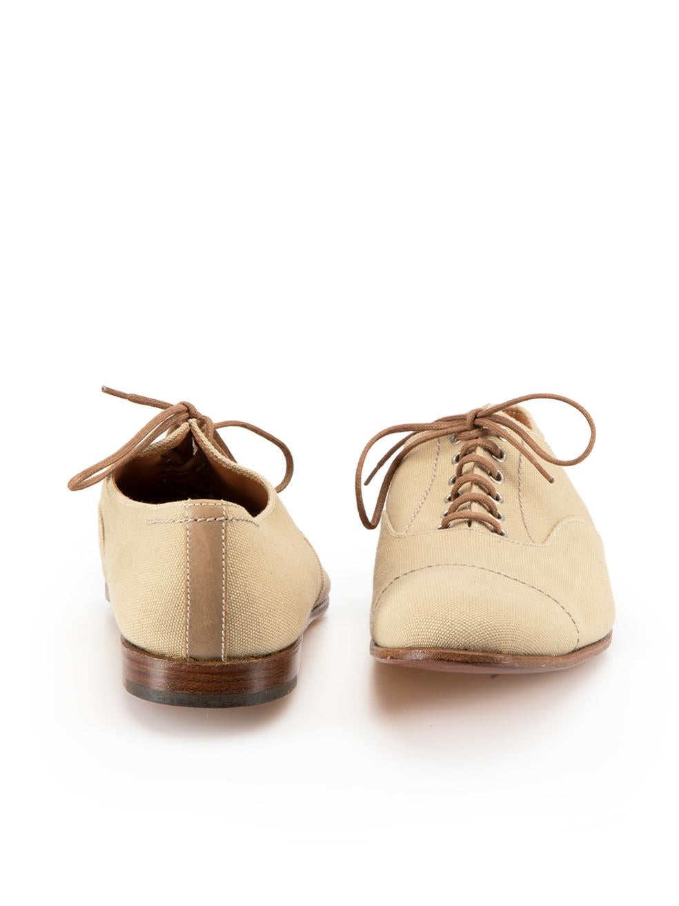 Beige Canvas Round Toe Oxfords Size IT 37 In Good Condition For Sale In London, GB