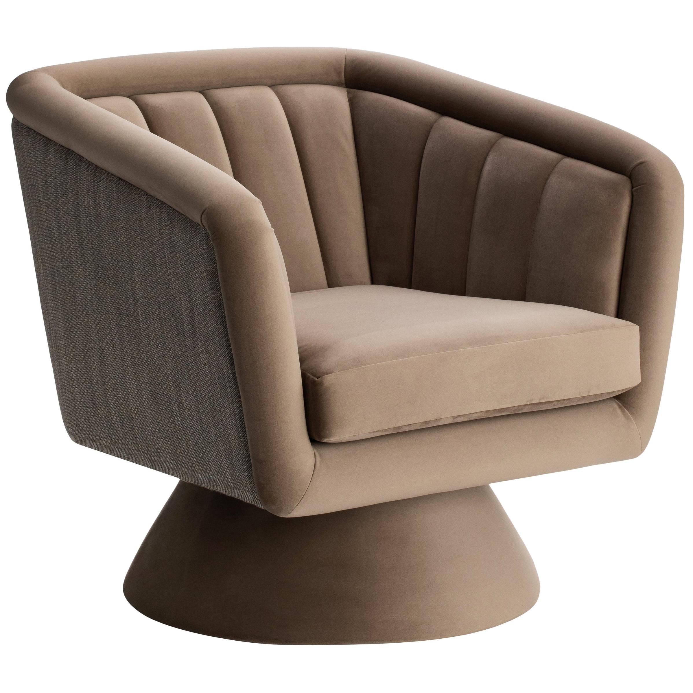 Beige Caprice Swivel Armchair Upholstered with Two Fabrics