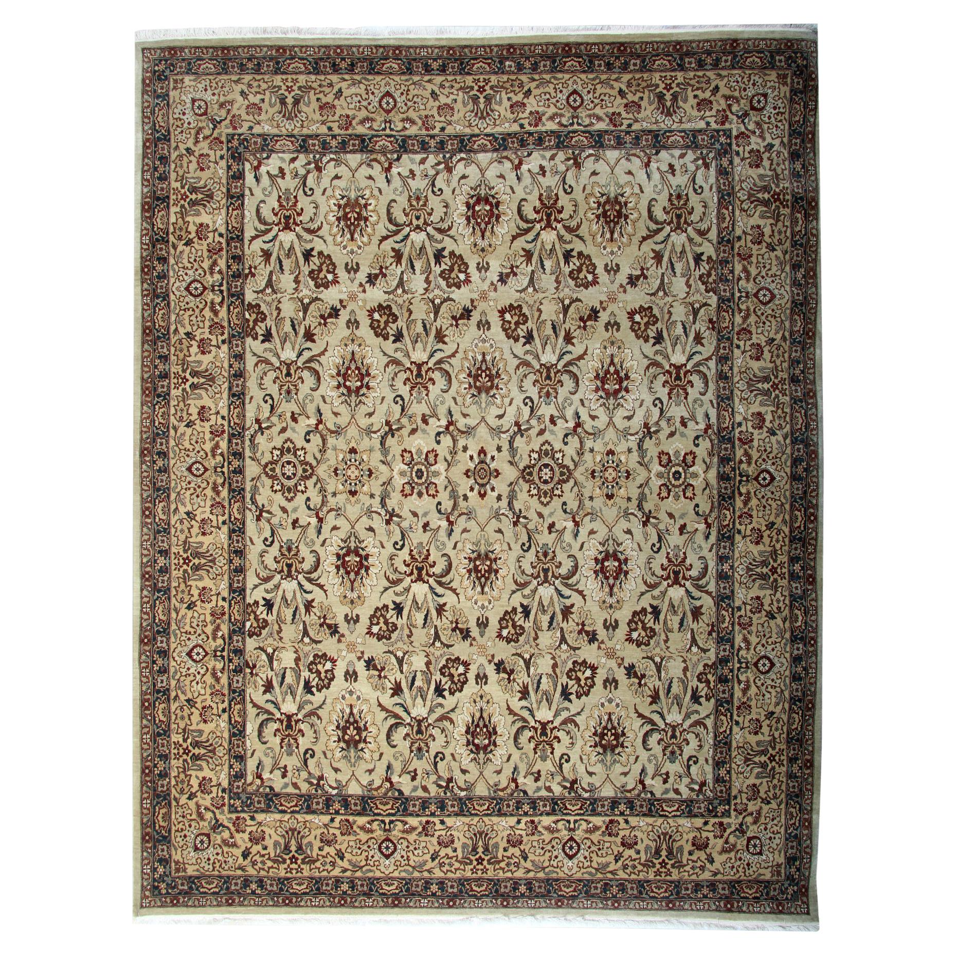 Beige Carpet All Over Wool Area Rug Traditional Floral Rug For Sale